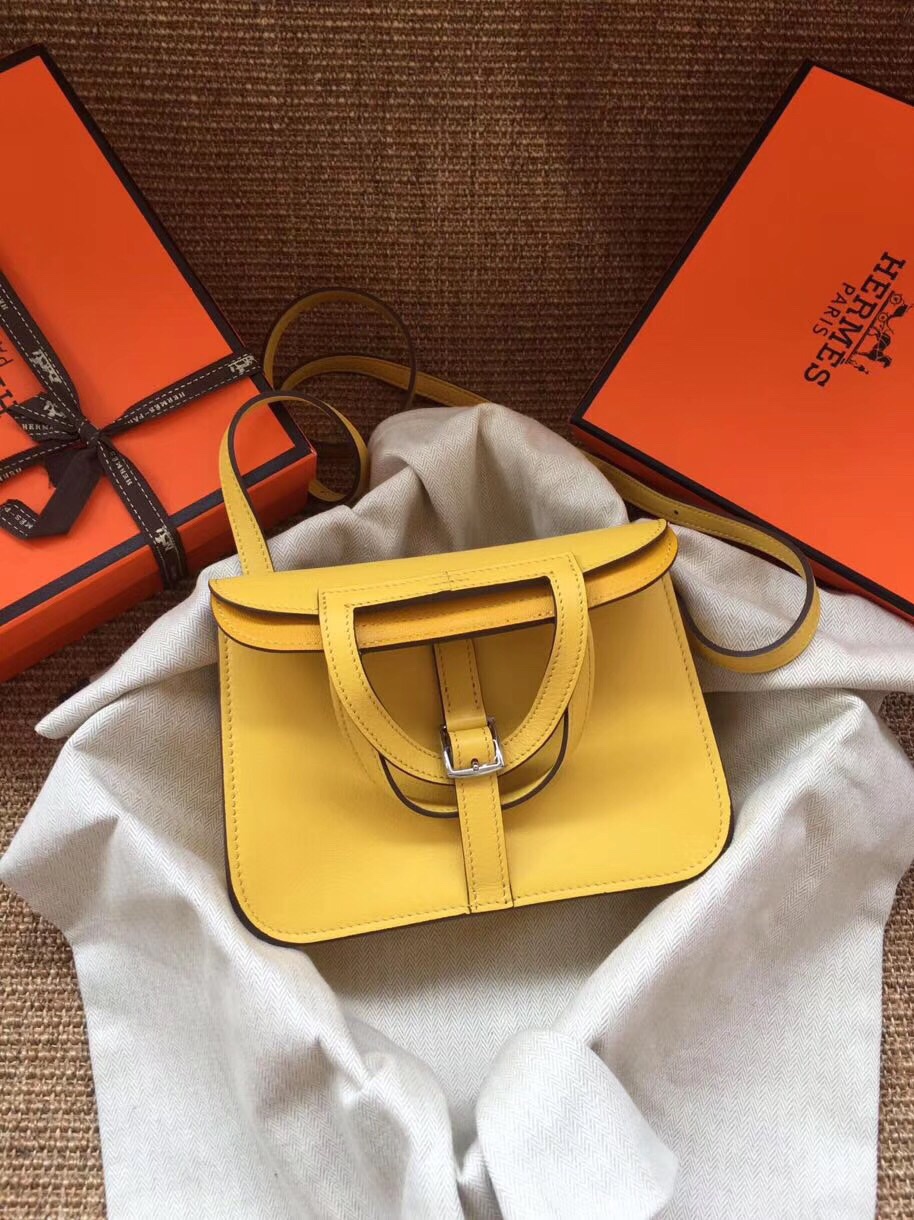 Hermes Mini Halzan 22 Handbag Shoulder Bag In Yellow Swift Leather